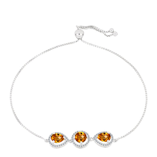 Pulseira de Prata com Citrino Madeira e Topázio Branco Contraste: Cabeca de Veado (800)