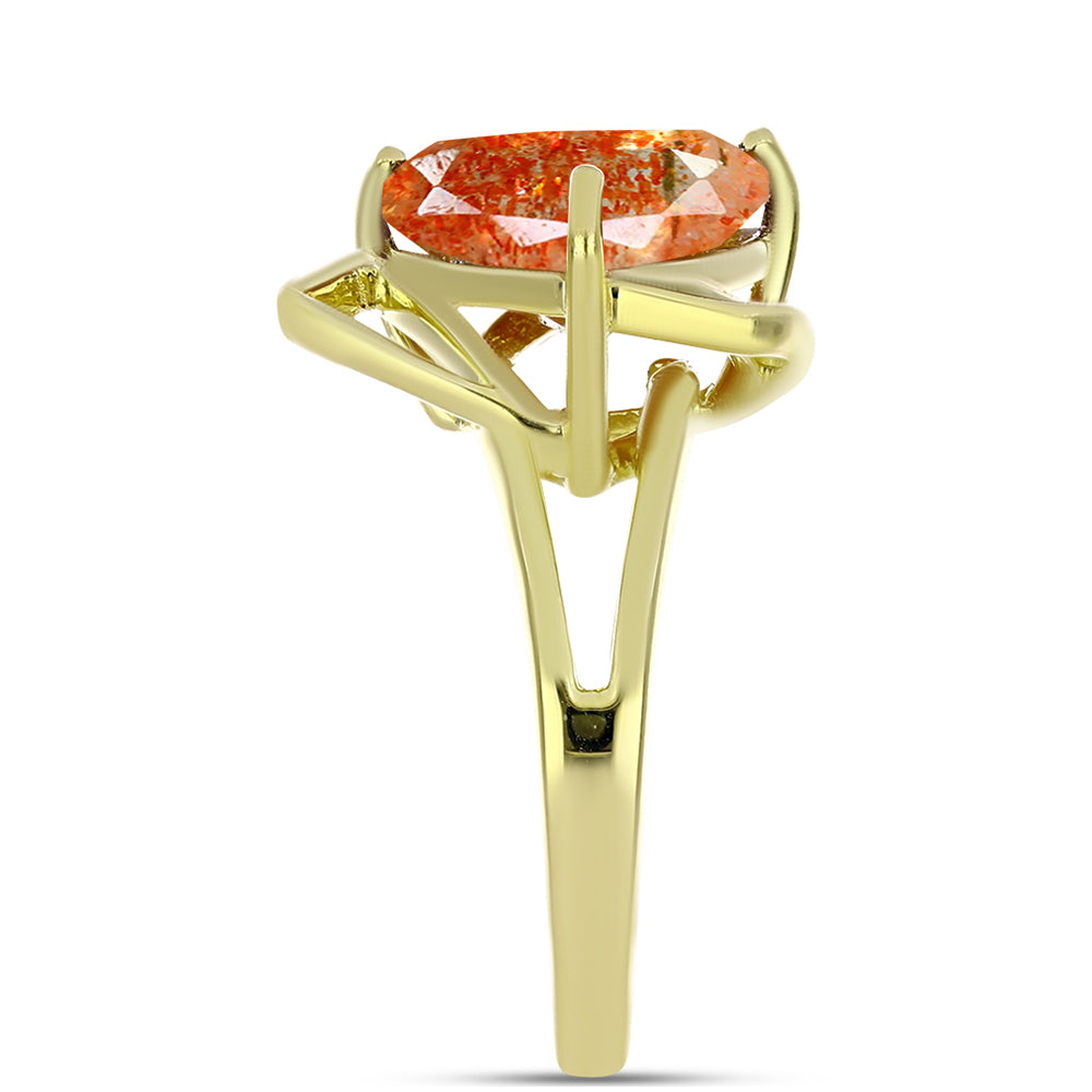 Anel de Prata com Banho de Ouro com Pedra do Sol de Oregon Contraste: Cabeca de Veado (800)