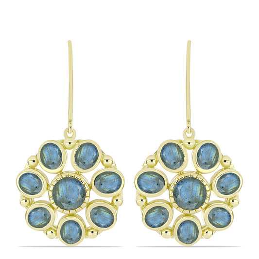 Brincos de Prata com Banho de Ouro com Labradorite Contraste: Cabeca de Veado (800)