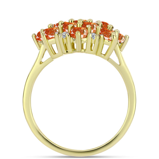 Anel de Prata com Banho de Ouro com Pedra do Sol de Oregon e Topázio Branco Contraste: Cabeca de Veado (800)