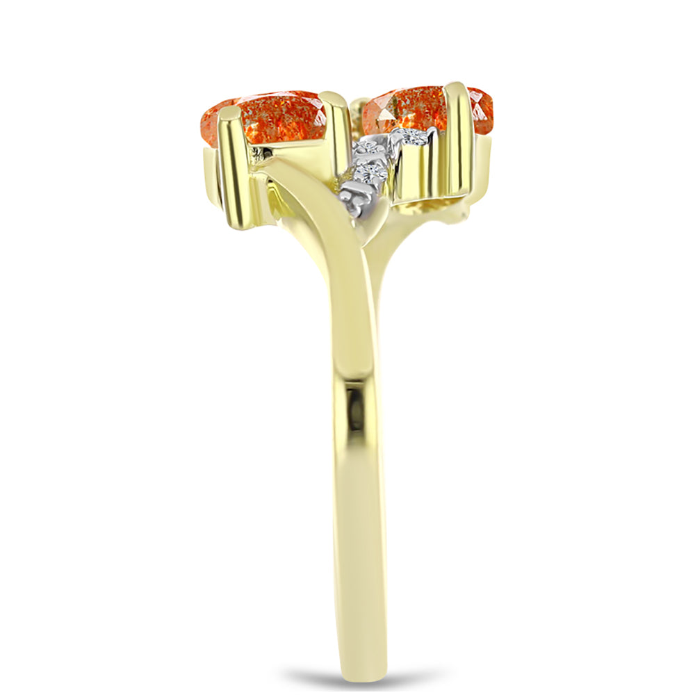 Anel de Prata com Banho de Ouro com Pedra do Sol de Oregon e Topázio Branco