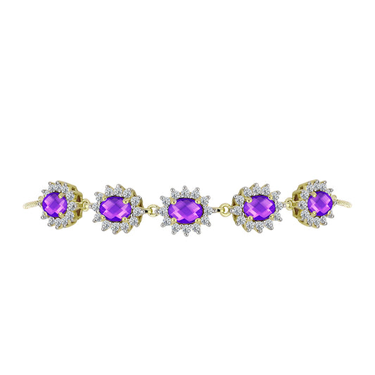 Pulseira de Prata com Banho de Ouro com Ágata Roxa e Topázio Branco Contraste: Cabeca de Veado (800)