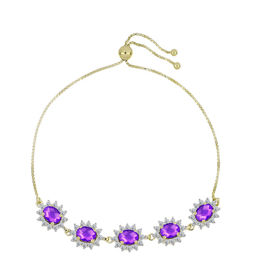Pulseira de Prata com Banho de Ouro com Ágata Roxa e Topázio Branco Contraste: Cabeca de Veado (800)