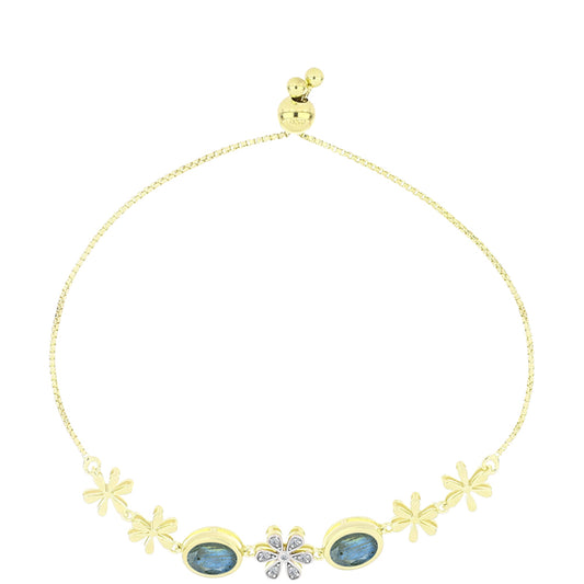 Pulseira de Prata com Banho de Ouro com Labradorite e Topázio Branco Contraste: Cabeca de Veado (800)