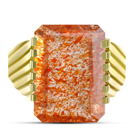 Anel de Prata com Banho de Ouro com Pedra do Sol de Oregon Contraste: Cabeca de Veado (800)