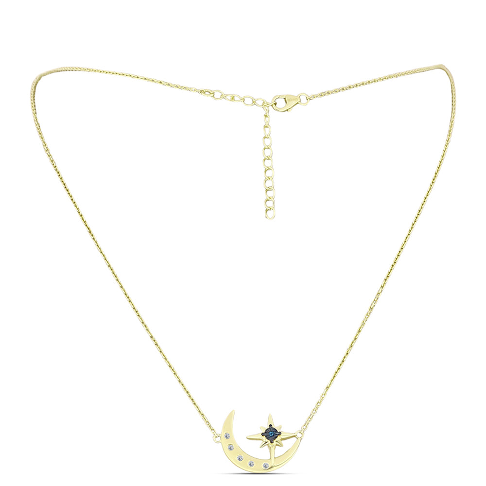 Colar de Prata com Banho de Ouro com Diamante Azul e Topázio Branco Contraste: Cabeca de Veado (800)