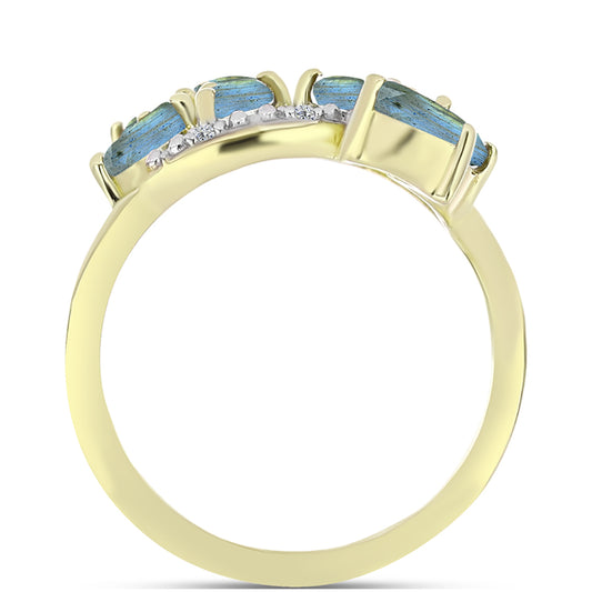 Anel de Prata com Banho de Ouro com Labradorite e Topázio Branco
