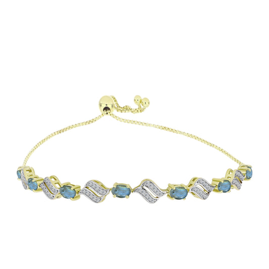 Pulseira de Prata com Banho de Ouro com Labradorite e Topázio Branco Contraste: Cabeca de Veado (800)
