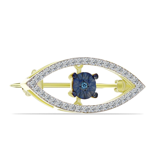 Alfinete de Prata com Banho de Ouro com Diamante Azul e Topázio Branco