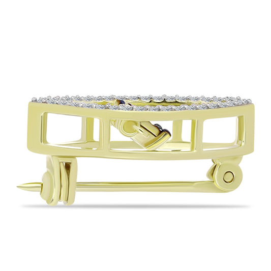 Alfinete de Prata com Banho de Ouro com Diamante Azul e Topázio Branco