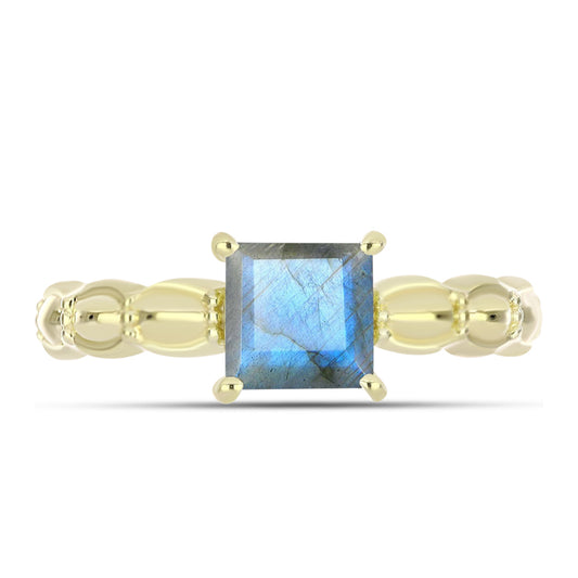 Anel de Prata com Banho de Ouro com Labradorite