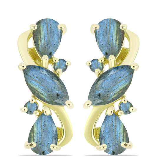 Brincos de Prata com Banho de Ouro com Labradorite