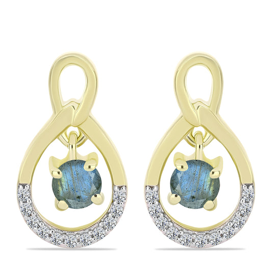 Brincos de Prata com Banho de Ouro com Labradorite e Topázio Branco