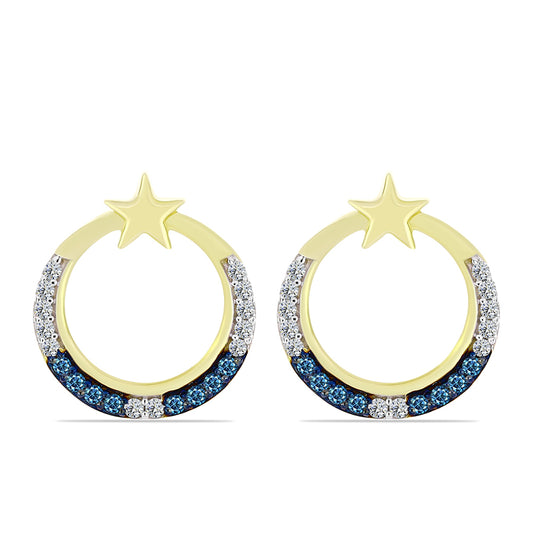 Brincos de Prata com Banho de Ouro com Diamante Azul e Topázio Branco