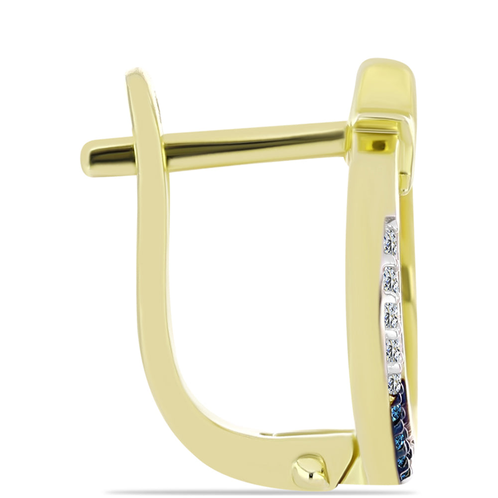 Brincos de Prata com Banho de Ouro com Diamante Azul e Topázio Branco