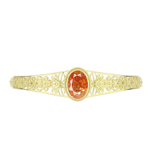 Pulseira de Prata com Banho de Ouro com Pedra do Sol de Oregon Contraste: Cabeca de Veado (800)