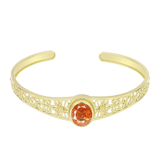 Pulseira de Prata com Banho de Ouro com Pedra do Sol de Oregon Contraste: Cabeca de Veado (800)