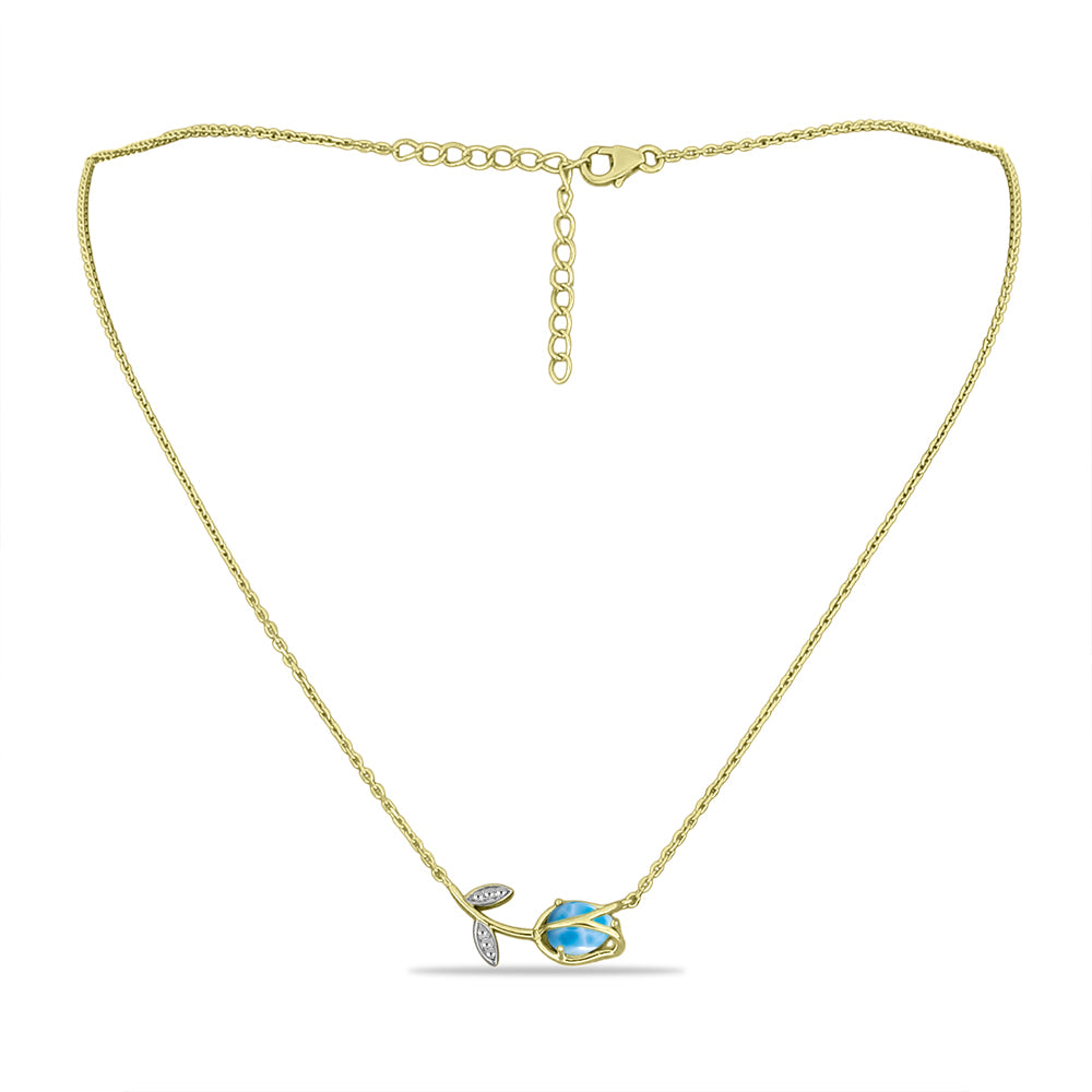 Colar de Prata com Banho de Ouro com Larimar e Topázio Branco Contraste: Cabeca de Veado (800)