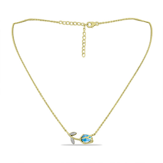 Colar de Prata com Banho de Ouro com Larimar e Topázio Branco Contraste: Cabeca de Veado (800)