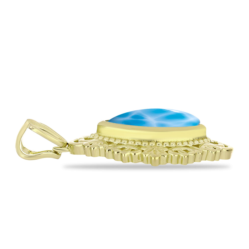 Pendente de Prata com Banho de Ouro com Larimar Contraste: Cabeca de Veado (800)