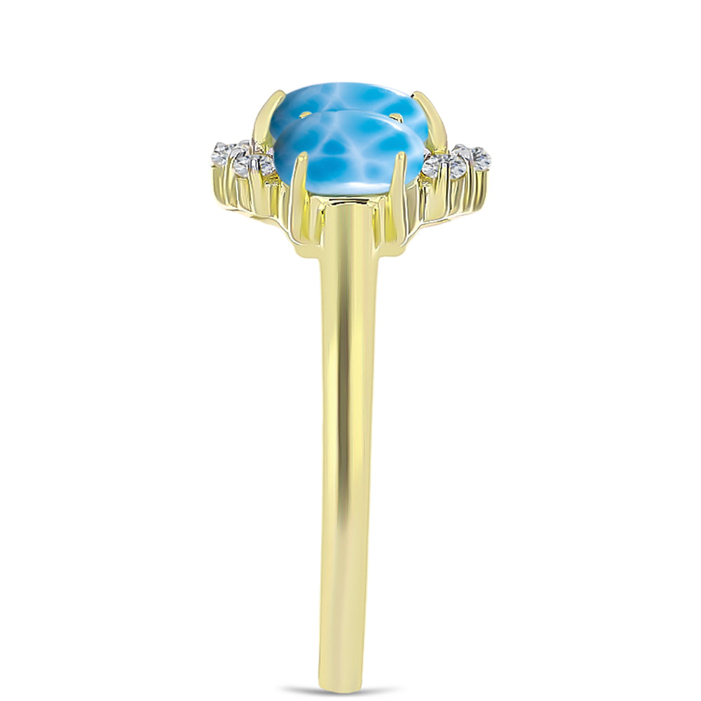 Anel de Prata com Banho de Ouro com Larimar e Topázio Branco