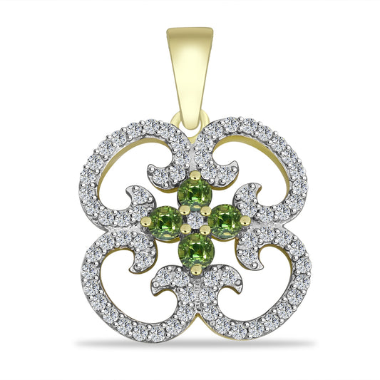 Pendente de Prata com Banho de Ouro com Safira Verde e Topázio Branco