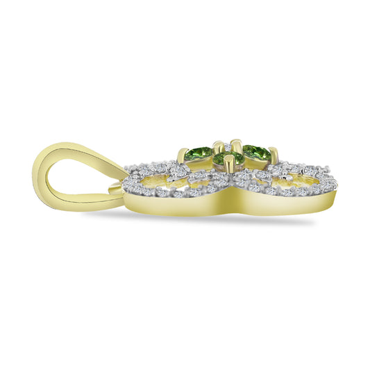 Pendente de Prata com Banho de Ouro com Safira Verde e Topázio Branco