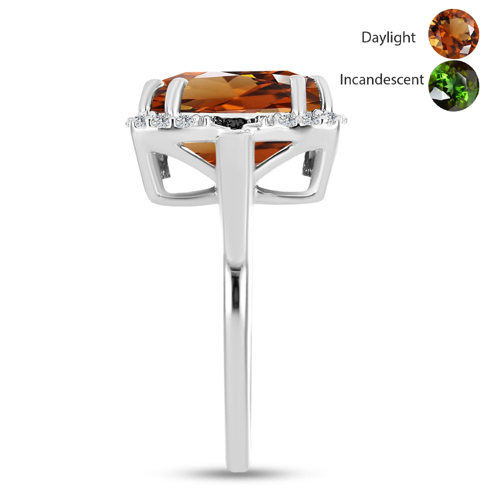 Anel de Prata com Zultanite da Anatólia certificado e cultivado em laboratório e Topázio Branco Contraste: Cabeca de Veado (800)