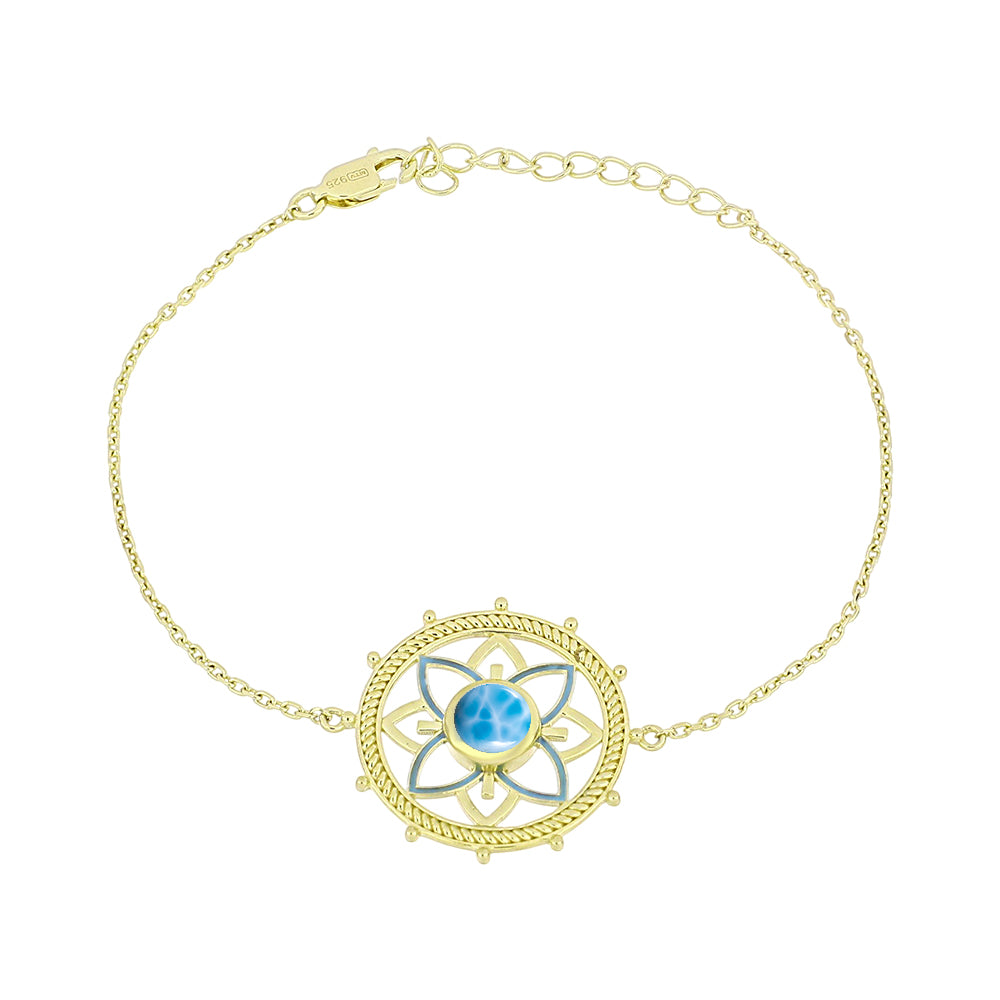 Pulseira de Prata com Banho de Ouro com Larimar Contraste: Cabeca de Veado (800)