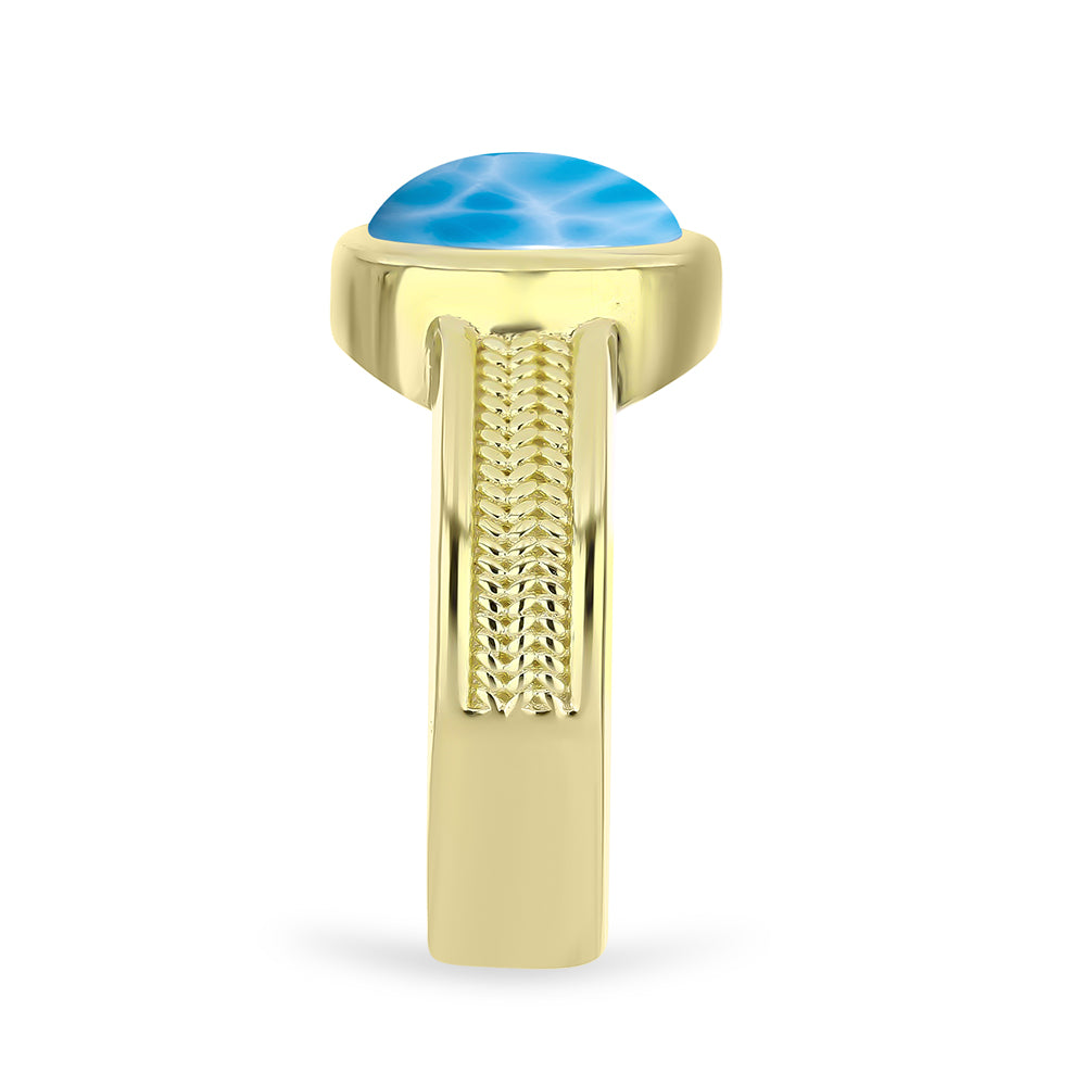 Anel de Prata com Banho de Ouro com Larimar Contraste: Cabeca de Veado (800)