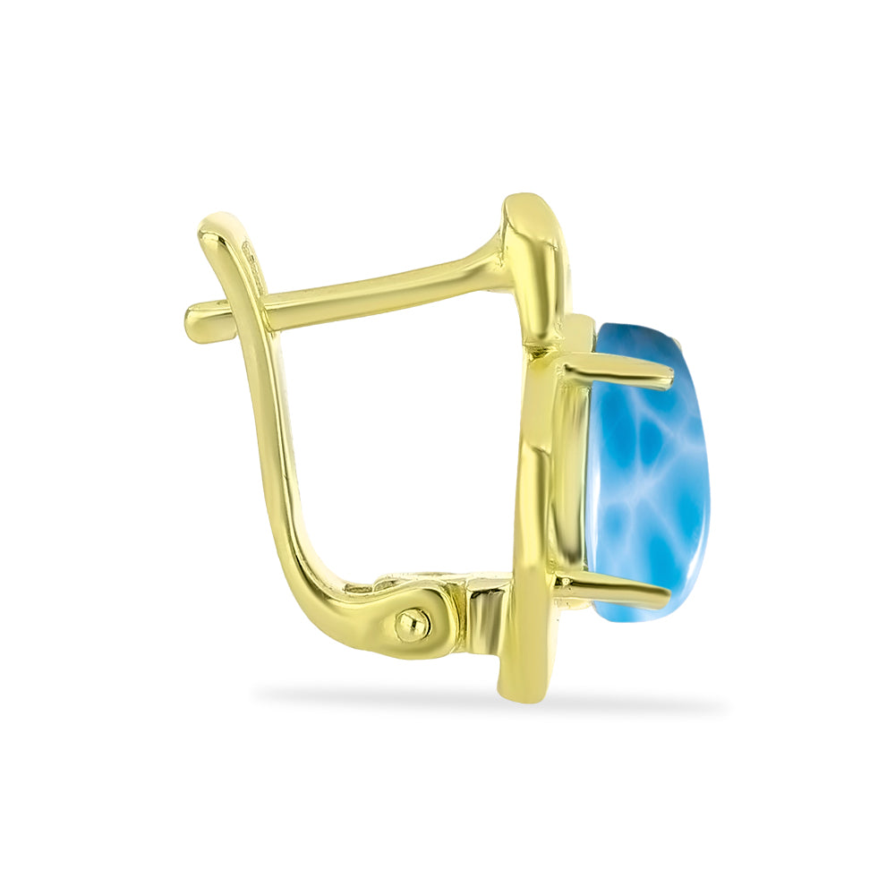Brincos de Prata com Banho de Ouro com Larimar