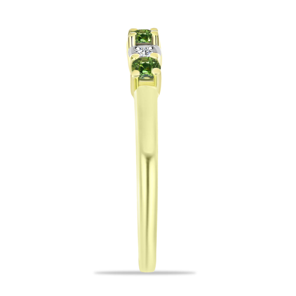 Anel de Prata com Banho de Ouro com Safira Verde e Topázio Branco