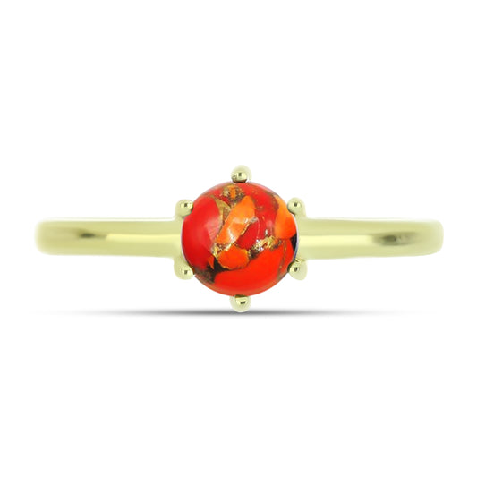 Anel de Prata com Banho de Ouro com Turquesa de Mohave