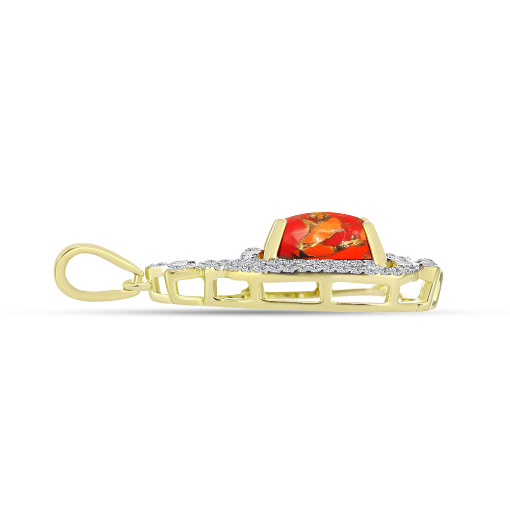 Pendente de Prata com Banho de Ouro com Turquesa de Mohave e Topázio Branco