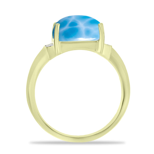 Anel de Prata com Banho de Ouro com Larimar e Topázio Branco Contraste: Cabeca de Veado (800)