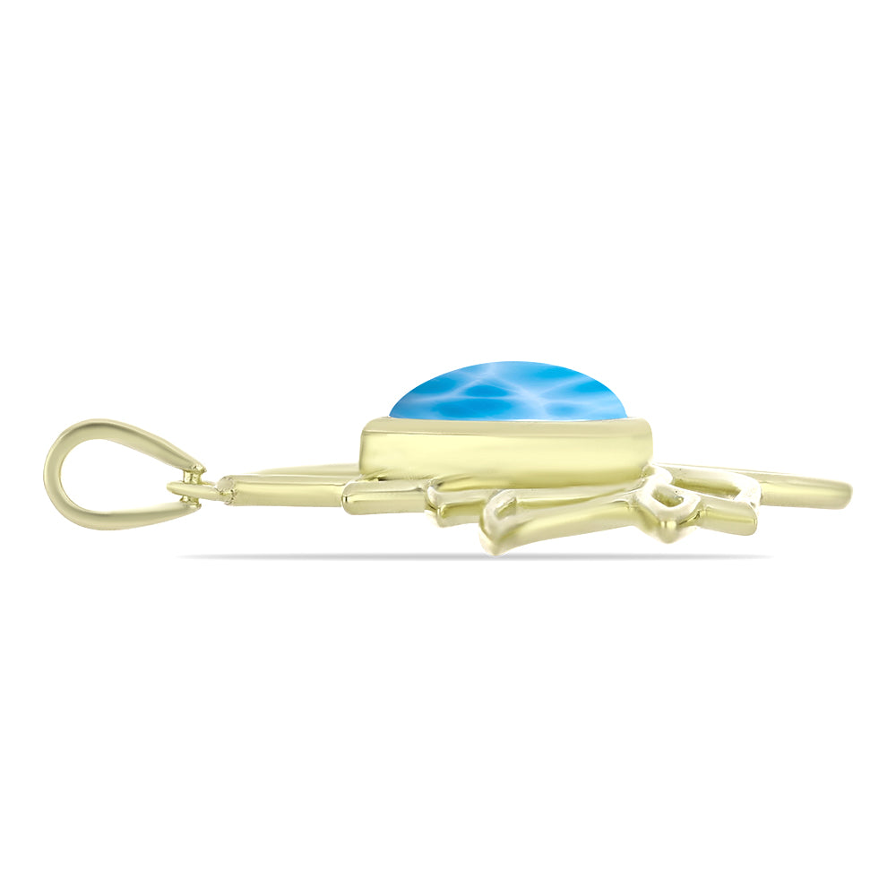 Pendente de Prata com Banho de Ouro com Larimar Contraste: Cabeca de Veado (800)