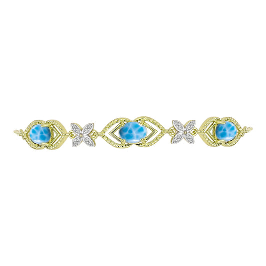 Pulseira de Prata com Banho de Ouro com Larimar e Topázio Branco Contraste: Cabeca de Veado (800)