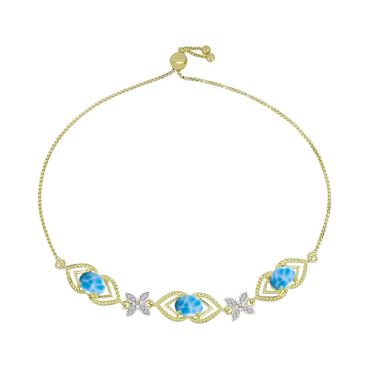 Pulseira de Prata com Banho de Ouro com Larimar e Topázio Branco Contraste: Cabeca de Veado (800)