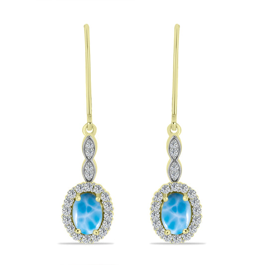 Brincos de Prata com Banho de Ouro com Larimar e Topázio Branco
