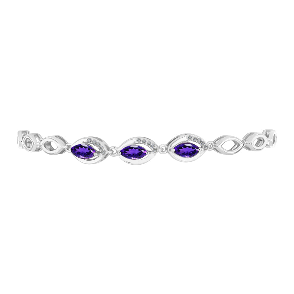 Pulseira de Prata com Ametista de Marrocos e Topázio Branco Contraste: Cabeca de Veado (800)