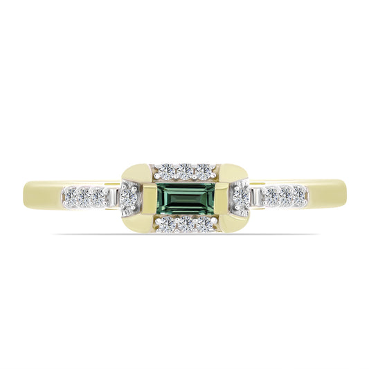 Anel de Prata com Banho de Ouro com Safira Verde e Topázio Branco
