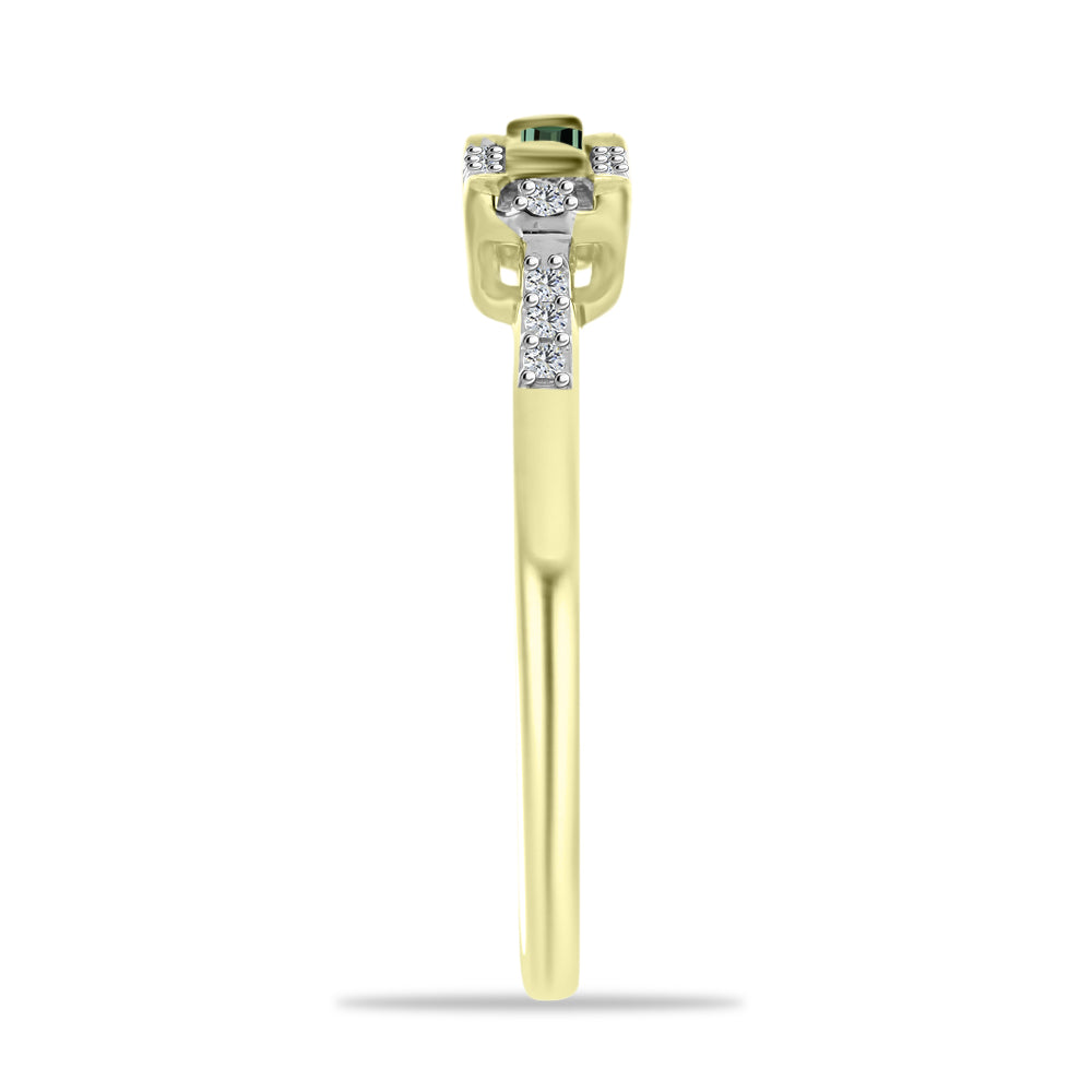 Anel de Prata com Banho de Ouro com Safira Verde e Topázio Branco