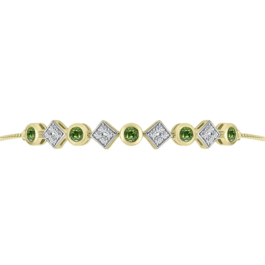 Pulseira de Prata com Banho de Ouro com Safira Verde e Topázio Branco Contraste: Cabeca de Veado (800)