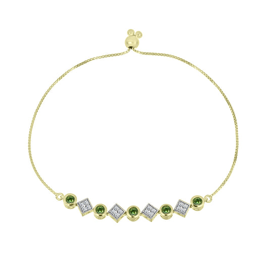 Pulseira de Prata com Banho de Ouro com Safira Verde e Topázio Branco Contraste: Cabeca de Veado (800)