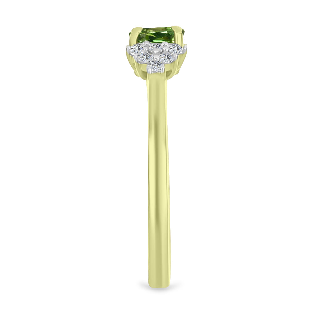 Anel de Prata com Banho de Ouro com Safira Verde e Topázio Branco