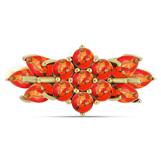 Anel de Prata com Banho de Ouro com Turquesa de Mohave Contraste: Cabeca de Veado (800)