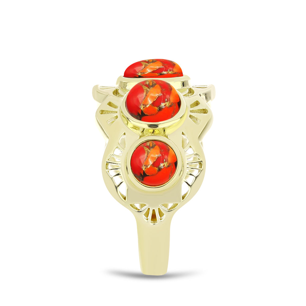 Anel de Prata com Banho de Ouro com Turquesa de Mohave Contraste: Cabeca de Veado (800)