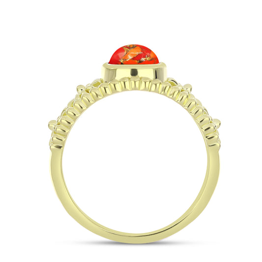 Anel de Prata com Banho de Ouro com Turquesa de Mohave Contraste: Cabeca de Veado (800)