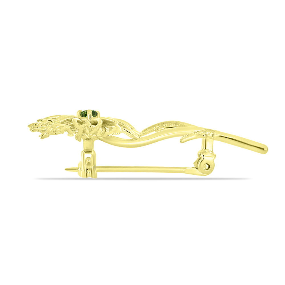 Alfinete de Prata com Banho de Ouro com Safira Verde Contraste: Cabeca de Veado (800)