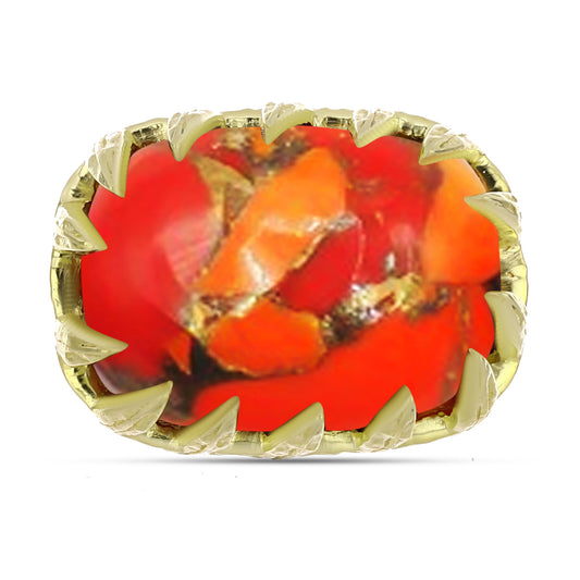 Anel de Prata com Banho de Ouro com Turquesa de Mohave Contraste: Cabeca de Veado (800)